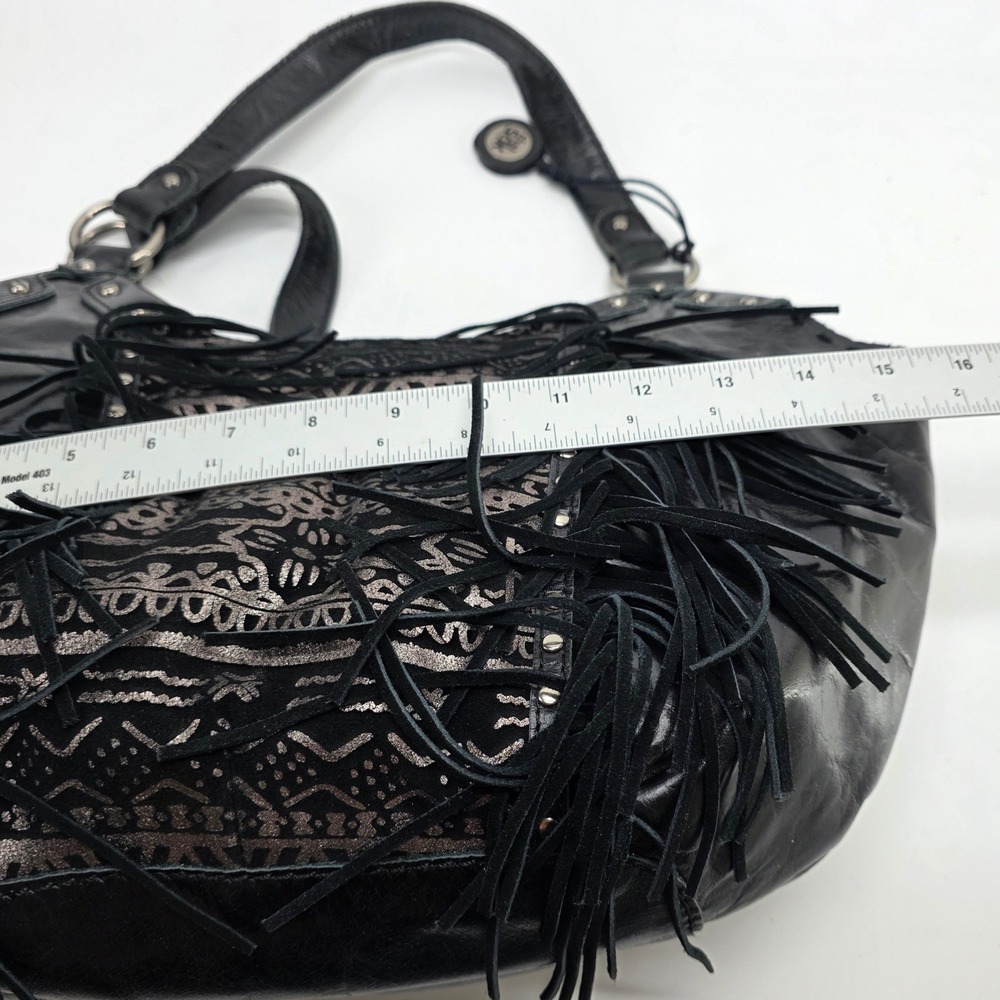 The Sak Leather Hobo Shoulder Bag Black Leather Silver Aztec Fringe Boho Tote - Picture 7 of 12